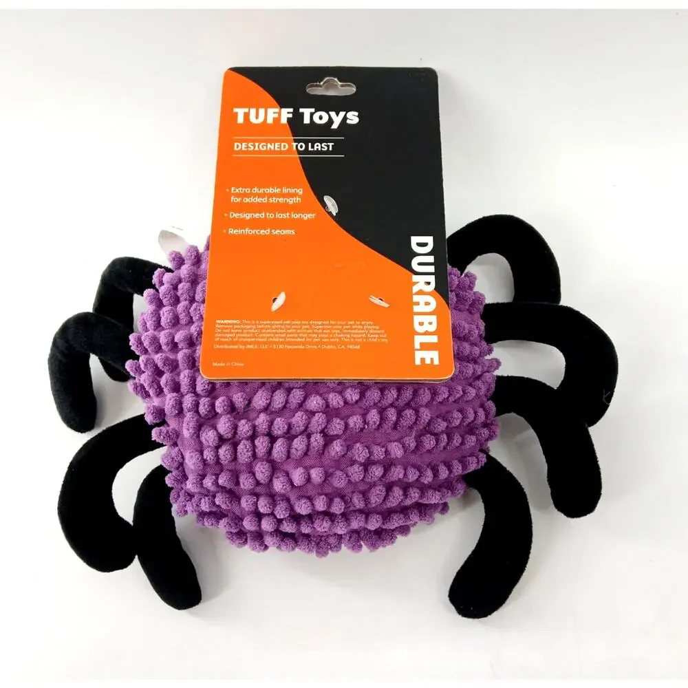 TUFF Toys Purple Black Spider Dog Toy Squeaker Plush Durable Chew Fetch